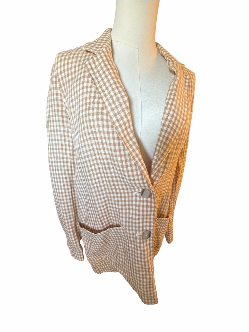 Madewell Linen Dorset Beige Gingham Check Women's Blazer Sz Small